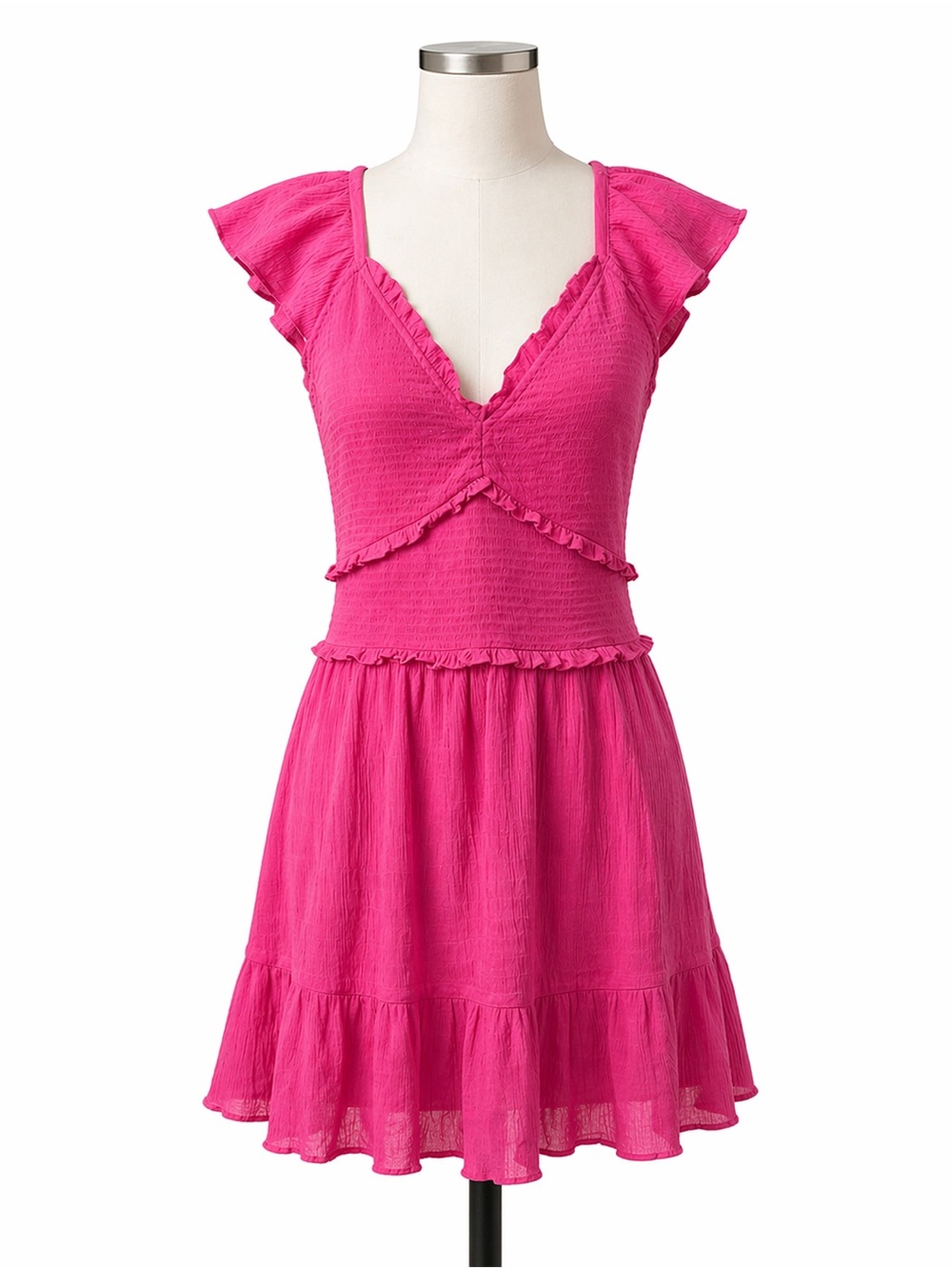 LoveShackFancy Ivella Smocked Flutter Sleeve Mini Dress Cotton Pink Large NWT